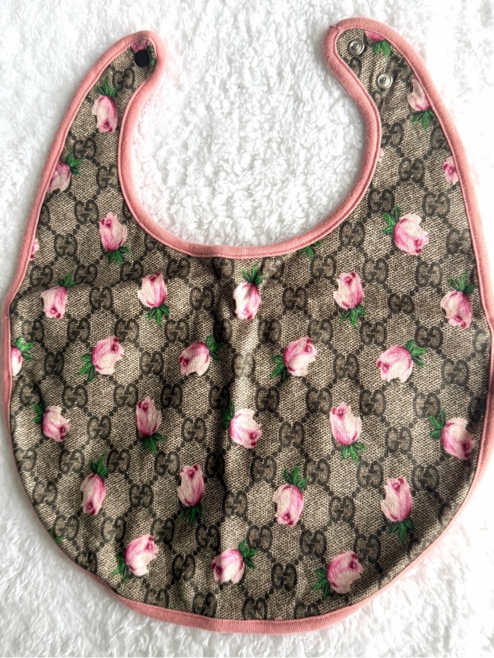 Gucci Bib GG Flower Pink Baby Girl Infant RARE Made In Italy